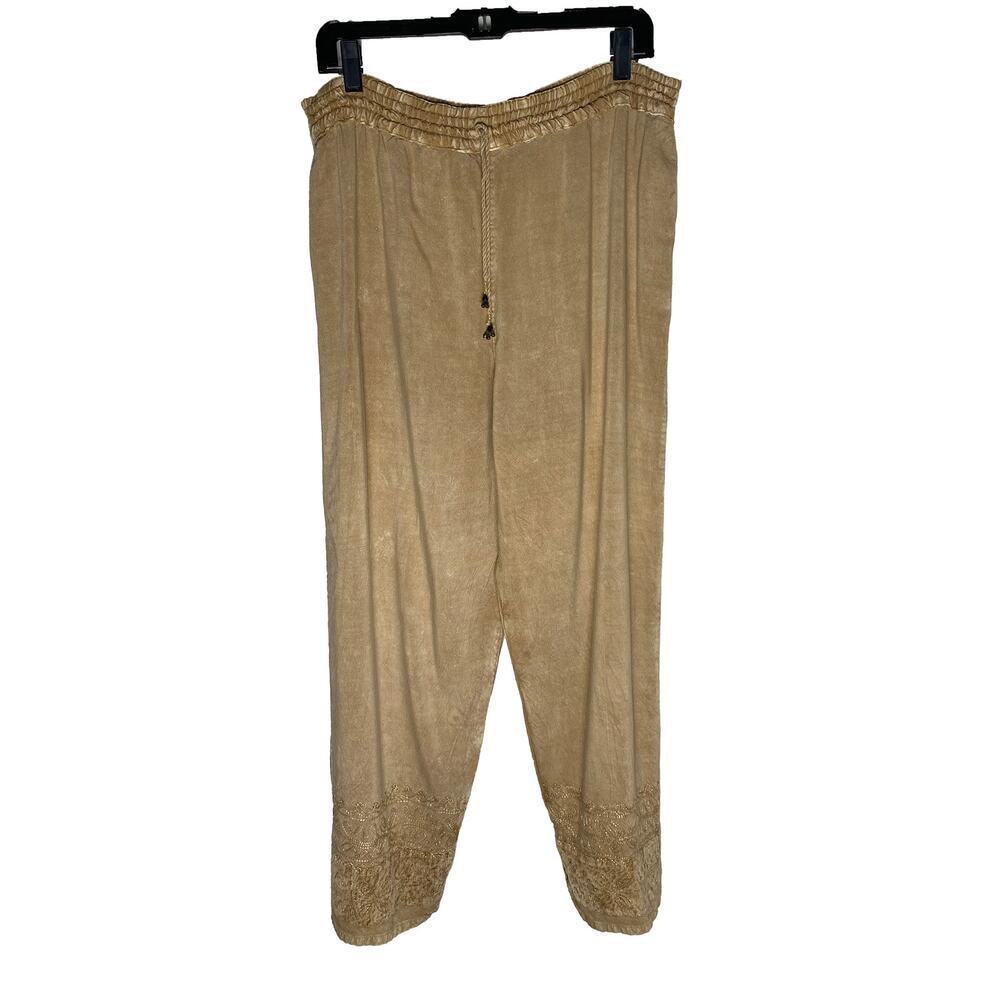 Madeleine Collection Women's Rayon Casual Pull‎ On Lounge Wear Pants Embroidered